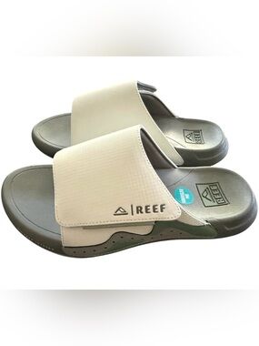 Reef Swell Cruiser Slide Sandals in Off-White Light Gray Footbed Size 7